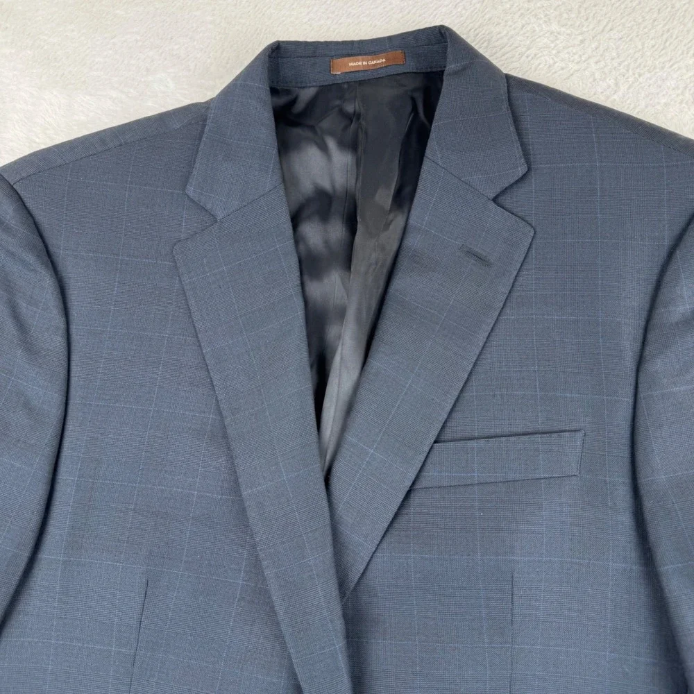 Peter Millar Blazer Mens 40R Navy Blue Wool Windowpane Check Sport Coat 2 Button